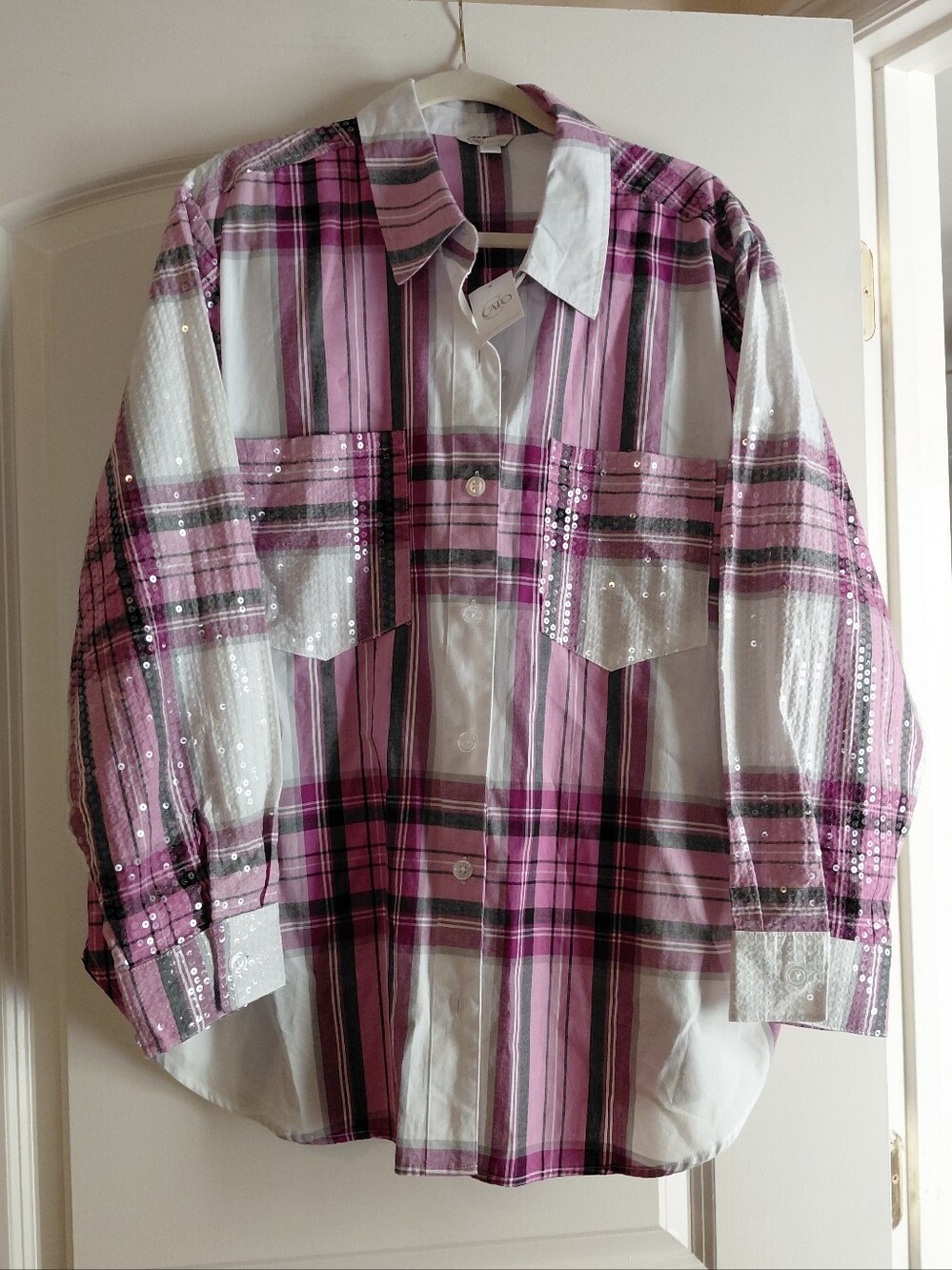 Bundle Two Plaid Cotton With Sequin Button Down Shirts